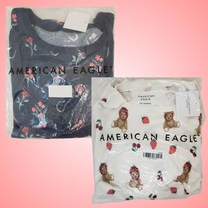 2 American Eagle Pajama Sets Large Long Sleeve/Shorts Plush Bears, Western Boots